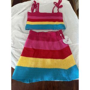 BuddyLove Crochet Knit Two-Piece Set – Rainbow Stripes, Size M (NWT)